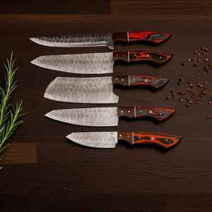 ชุดมีดเชฟ 5 ชิ้น มีดครัวเหล็กดามัสกัส ชุดมีดเชฟสวยงาม ด้ามเรซิ่น พร้อมปลอกหนัง - Product Image 4