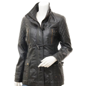 Chaqueta de Cuero Genuino de Piel de Oveja para Mujer, Diseño Personalizado con Logotipo, Impermeable, Rellena de Plumón, Transpirable, para Todas las Estaciones, Teñido Liso - Product Image 3