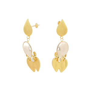 Matte Gold Titanium Hoop <b>Earrings</b> with <b>Diamond</b> <b>and</b> <b>Pearl</b> for Party - Product Image 1
