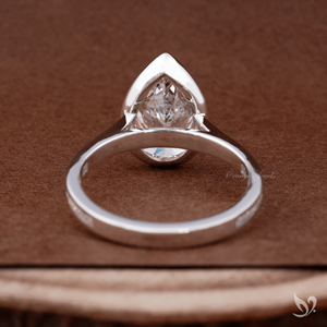 Luxury 3.00ct pear cut lab grown diamond engagement <b>ring</b> <b>statement</b> bezel setting with channel band 10k white gold - Product Image 3
