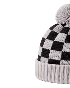 Gorro de Punto Personalizado a Cuadros Grises y Negros, Gorro de Invierno Cálido con Pompón, Gorro de Punto Grueso Unisex, Gorro con Logo Personalizado, Proveedor OEM - Product Image 3