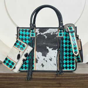 2025 bolso de mano de cuero de vaca de gran capacidad de lujo y bolso de mano a cuadros cartera de mano conjuntos de dos piezas a juego - Product Image 4