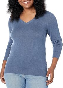 Pull léger à manches longues et col en V pour femme, coupe classique - Product Image 4