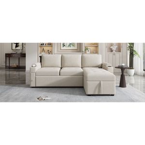Divano letto a L convertibile da 212 cm con ampio spazio contenitivo, divano componibile con due portabicchieri e due porte USB - Product Image 3