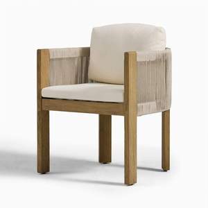 Fauteuil de jardin moderne en bois massif avec coussin et dossier en corde tressée, mobilier confortable pour patio et balcon - Product Image 6