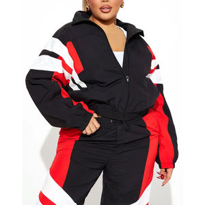 Oferta Caliente: Conjunto Cortavientos Personalizado de Alta Calidad para Mujer - Chaqueta con Cremallera y Pantalón Jogger a Rayas - Product Image 2