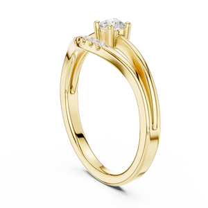 Yellow Gold Lab Grown Diamond Engagement <b>Ring</b>, <b>Split</b> Shank Design, Round Center Stone, Pavé Diamond Accent - Product Image 3