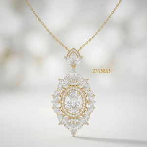 Colgante de Lujo con Cadena de Eslabones de Diamantes en Forma de Halo Ovalado Dorado, con Diamantes Brillantes, para Compromiso, Boda y Aniversario - Product Image 1