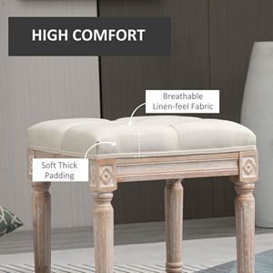 Antique 15.75\" Tufted Foot <b>Stool</b> Vintage Ottoman Rustic Wood Legs Beige Upholstered Seat Bench for Home Office <b>Bedroom</b> Living - Product Image 5