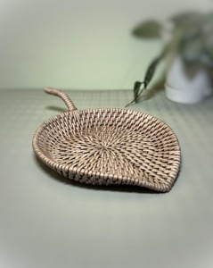 Elegant Leaf Shape Rattan Serving Tray Natural Cane Woven Tray Ideal For <b>Table</b> Styling And <b>Kitchen</b> Counter Organizer From India - Product Image 1