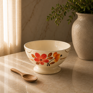 Elegante Tazón de Postre de Cerámica Pintado a Mano con Acabado Floral Brillante, Diseño Profundo para Servir, Ideal para Decoración de Mesa y Presentación de Alimentos - Product Image 1