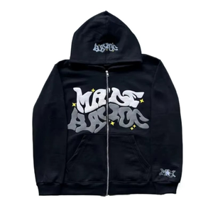 Abroc Black Hooded Zip-Up Sweatshirt Streetwear Style Regular Fit Cotton Fleece Pocket Eco-Friendly Men's Winter Wear - Product Image 1