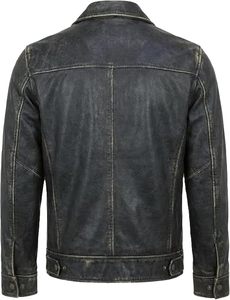 Diesel Men's Genuine Leather Moto <b>Jacket</b> Turn-down Collar Zipper Closure Solid Black Regular Length Autumn Wear - Product Image 4