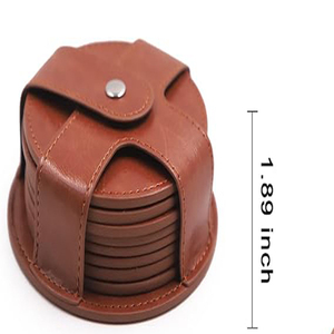 Sous-verres en cuir PU, 8 pièces avec support, sous-verres durables et antidérapants pour protéger les dessus de table, avec support en cuir - Product Image 3