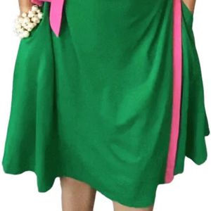 NIA <b>Wrap</b> Dress Women Green <b>Pink</b> Tie Waist Short Sleeve V Neck Casual Elegant Sorority Greek Apparel Stylish Midi Outfit - Product Image 4