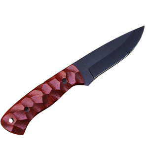 Cuchillo de Caza de Hoja Fija Negra con Mango Texturizado Marrón Rojizo, Hoja Afilada y Puntiaguda, Cuchillo Utilitario para Supervivencia y Campamento al Aire Libre - Product Image 6