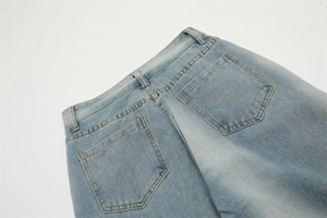 Vaqueros anchos de pierna recta con estampado abstracto blanco, lavado a la piedra, corte ajustado, estilo streetwear, de algodón con estampado por descarga. - Product Image 4
