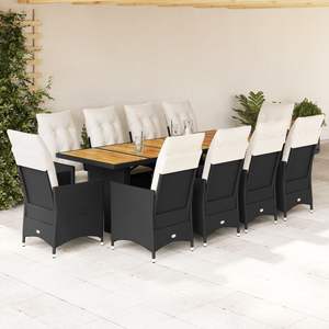 Conjunto de Bistro para 10 Personas en Ratán Sintético Negro y Crema, Muebles de Jardín - Product Image 1