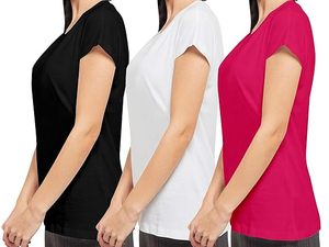 T-shirts d'été pour femmes, en tricot uni, teinture unie, protection athlétique, col en V, séchage rapide - Product Image 3