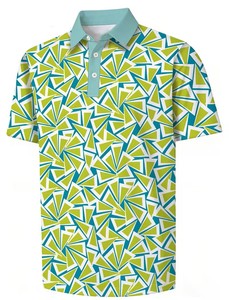 Men's Geometric Print Short Sleeve for Shirt Teal Green White Casual Breathable Jersey Cotton Front Logo - Product Image 3
