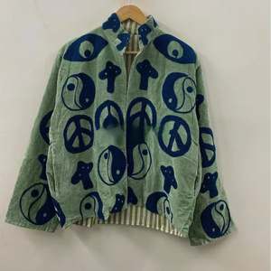 Veste bomber en velours unique Suzani, style bohème, à fleurs, pour femmes, printemps/automne/hiver, réversible, vintage, brodée, en coton - Product Image 1