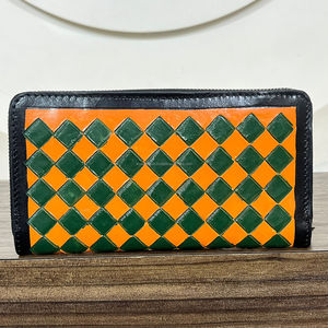 Hot Selling 2026 Hand Tooled Genuine Cowhide Leather <b>Wallet</b> Zipper Checkered Pattern <b>Ladies</b> Long Multi Card Holder High Quality - Product Image 5