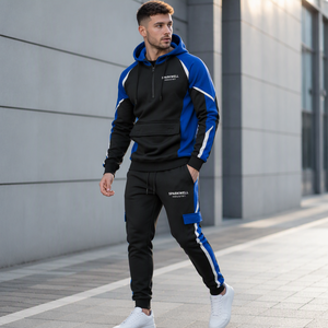 Conjunto deportivo azul marino para hombre, sudadera con capucha y pantalones jogger, conjunto informal de dos piezas. - Product Image 6