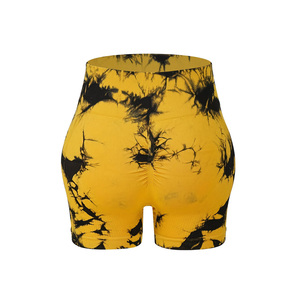 Leggings de jogging imprimés pour femmes, jaune et noir, tie-dye, tricotés en spandex et polyester, extensibles, séchage rapide, sportifs, toutes saisons - Product Image 2