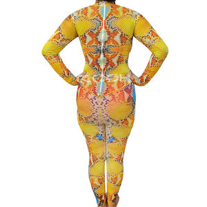 Body completo multicolor con estampado de piel de serpiente para mujer, manga larga, cuello simulado, estilo pitón – OEM/ODM, elástico, ajustado - Product Image 4