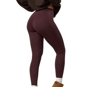 Burgundy Jersey Legging Women High Rise Stretch Workout <b>Tights</b> Soft Touch Fitness Yoga Pants Athletic Everyday Wear - Product Image 6