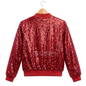Cosh International Top Quality Sorority Custom <b>Women</b> Red Sequin Bomber Varsity <b>Jacket</b> All Over <b>Sparkle</b> Greek Apparel - Product Image 3