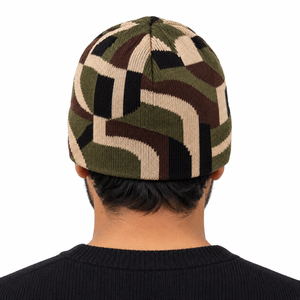 High Quality Acrylic Custom Abstract Camo <b>Knit</b> Beanie Unisex Green Brown Geometric <b>Pattern</b> Winter Hats Wholesale Streetwear Caps - Product Image 3