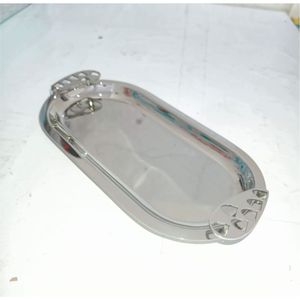 Luxury Stainless Steel Oval Decorative Tray <b>Mirror</b> Polish Metal Serving Platter Cutout Handles Tableware <b>Coffee</b> <b>Table</b> Decor Tray - Product Image 6