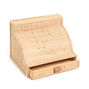 Caisse enregistreuse miniature en rotin, jouet ludique pour enfants, calculatrice artisanale pour jeu de rôle de caissier - Product Image 1