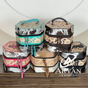 Meilleure Vente : Coffret à Bijoux en Cuir Véritable de Vache, Motif Floral, Cuir Repoussé, Trousse de Maquillage, Organisateur de Voyage, Boîte de Rangement Cadeau - Product Image 1