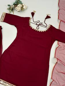 TENNECY New Designer Collection Heavy Faux Georgette Silk Real Mirror Work <b>Top</b>-Bottom Dupatta Set Fully Stitched Party - Product Image 5