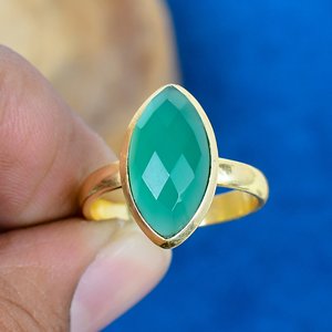 Natural Green Onyx Marquise Shape Faceted Gemstone Brass 18k Gold Plated Bezel Handmade Trendy Ring <b>For</b> Women <b>Gift</b> <b>For</b> <b>Her</b> - Product Image 2