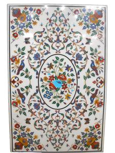 Plateau de table basse en marbre Pietra Dura avec incrustation ronde, meuble de salon traditionnel durable - Product Image 6