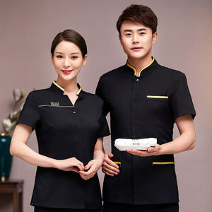 Chemises unisexes pour chefs et serveurs, respirantes, en polyester/coton, à manches courtes, uniformes de personnel de restaurant pour serveuses et serveurs - Product Image 3