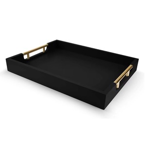 Rectangular Decorative Tray <b>Black</b> With Gold Handles Minimalist Design For Home Use Single Piece Package - Product Image 4