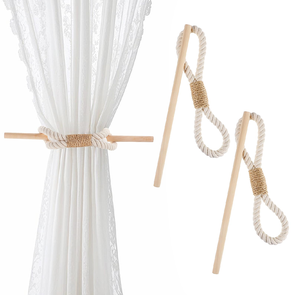 Rope <b>Curtain</b> Ticback <b>Hook</b> Hanger Office Decorative <b>Curtain</b> Tiebacks 2 Pieces Wood & Rope Tieback Tracks & Accessories - Product Image 1