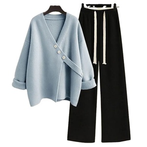 Conjunto Casual de Primavera/Otoño para Mujer, Pantalones Anchos de Punto Irregular, Traje de Dos Piezas - Product Image 5