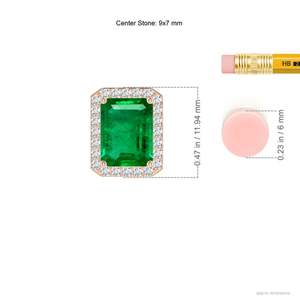 14K Pure Gold Vintage Inspired Natural 9x7MM 2.25Carat <b>Emerald</b>-Cut <b>Emerald</b> <b>Pendant</b> With Halo Diamond Luxury Fine Jewelry <b>Pendant</b> - Product Image 3