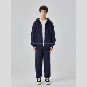 Sudadera con capucha de rizo de algodón con cremallera completa OEM para hombre, Sudadera con capucha informal de talla grande para exteriores, Sudadera con capucha lisa con logotipo personalizado, chándal - Product Image 6