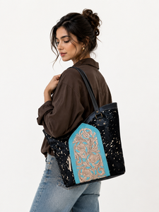 New Designer Women's Cowhide Metallic Leather Tote Bag Luxury Handmade Western Style Shoulder Handbag Large Capacity Bags - Product Image 2