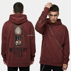 Sweat à capuche personnalisé avec motif crâne de centipède, 400 GSM, délavé à l'acide, violet, coupe oversize, épaules tombantes, streetwear pour homme - Product Image 2