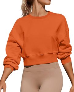 Sudadera de Punto Extra Grande para Mujer, Cuello Redondo, Color Sólido, Manga Larga, 100% Algodón, Estilo Otoñal, Naranja - Product Image 1