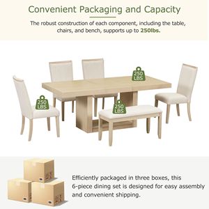 Set da Pranzo Contemporaneo con Tavolo Allungabile da 78 Pollici e 6 Sedie, Panca Rimovibile da 18 Pollici e 4 Sedie Imbottite - Product Image 3