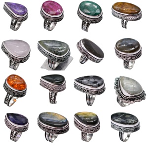 Assorted Natural Gemstone Christian Wedding & Party <b>Rings</b> Vintage Oval Cut <b>Chunky</b> Sterling <b>Silver</b> Plated Statement Jewelry - Product Image 1