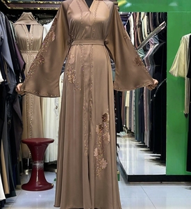 Wholesale Modest Dubai Beaded Sequined <b>Long</b> Sleeve Abaya Muslim Traditional Handmade Wedding Women Breathable V Neck - Product Image 5